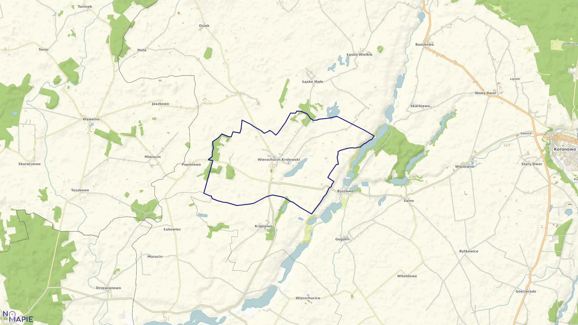 Mapa obrębu WIERZCHUCIN KRÓLEWSKI w gminie Koronowo